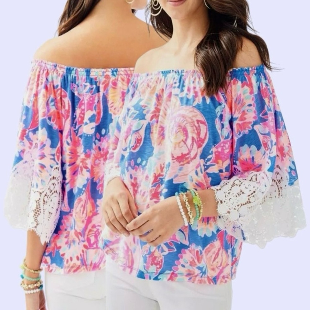 Lilly Pulitzer Zaylee Bennet Blue Bay Dreaming Top, Size Medium